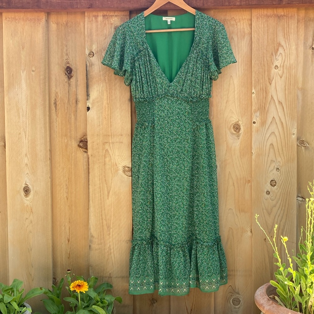 Max Studio Green Ruffled Tiered Midi Sundress